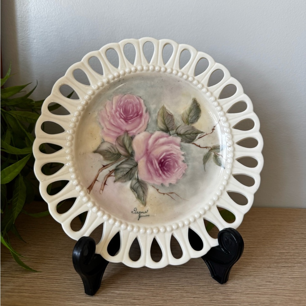 Decorative Hand Painted Plate with Pink Roses